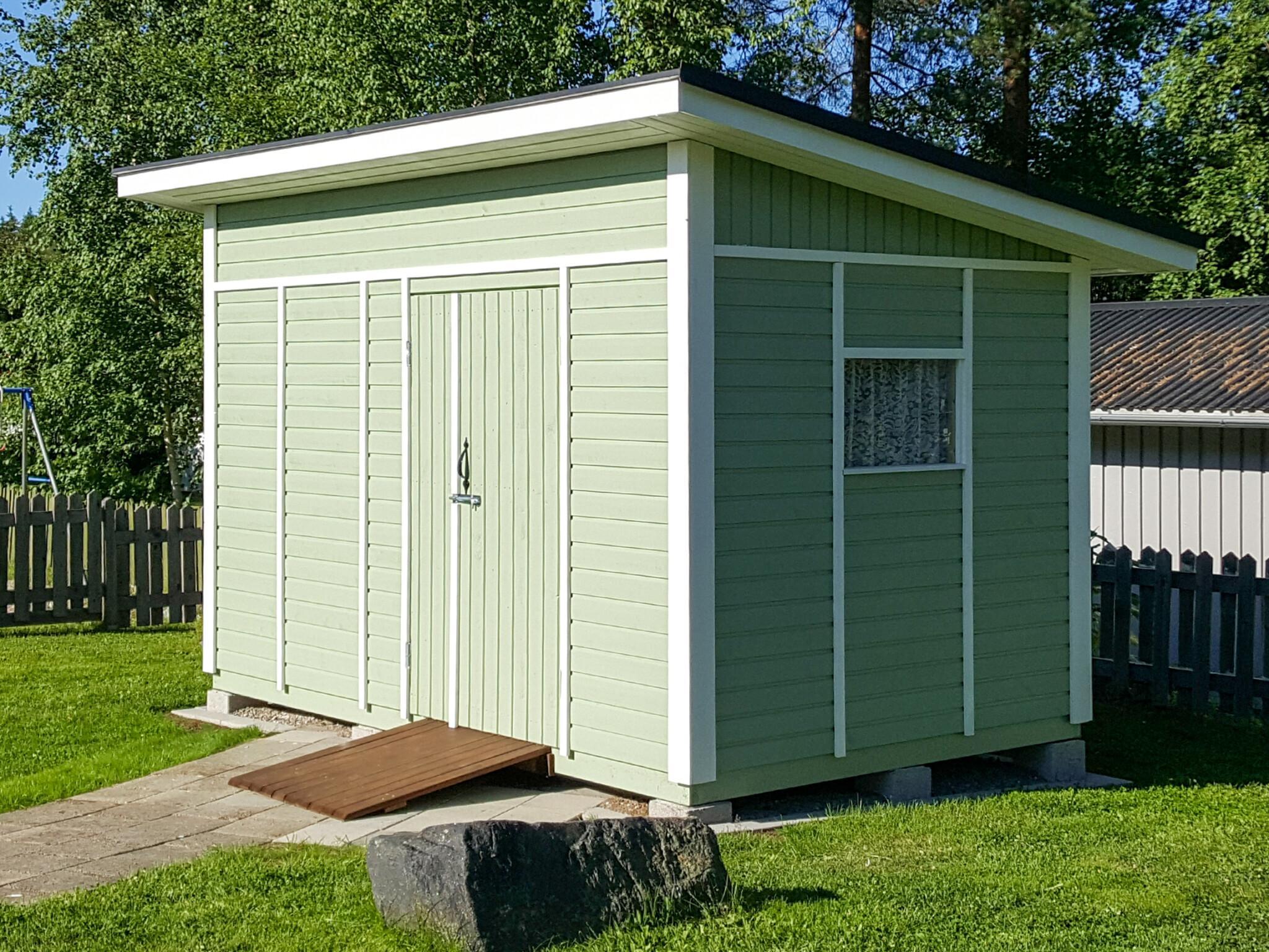 Mara pihavarasto 9,6 m2 pulpettikattoisena 4 Pihavarasto pulpettikattoisena