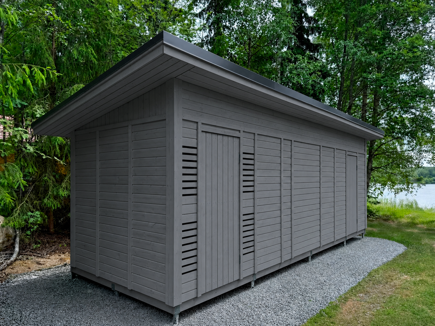 Varasto-puuliiteri Mara 17,3 m2 pulpettikattoisena 3 Varasto-puuliiteri Mara